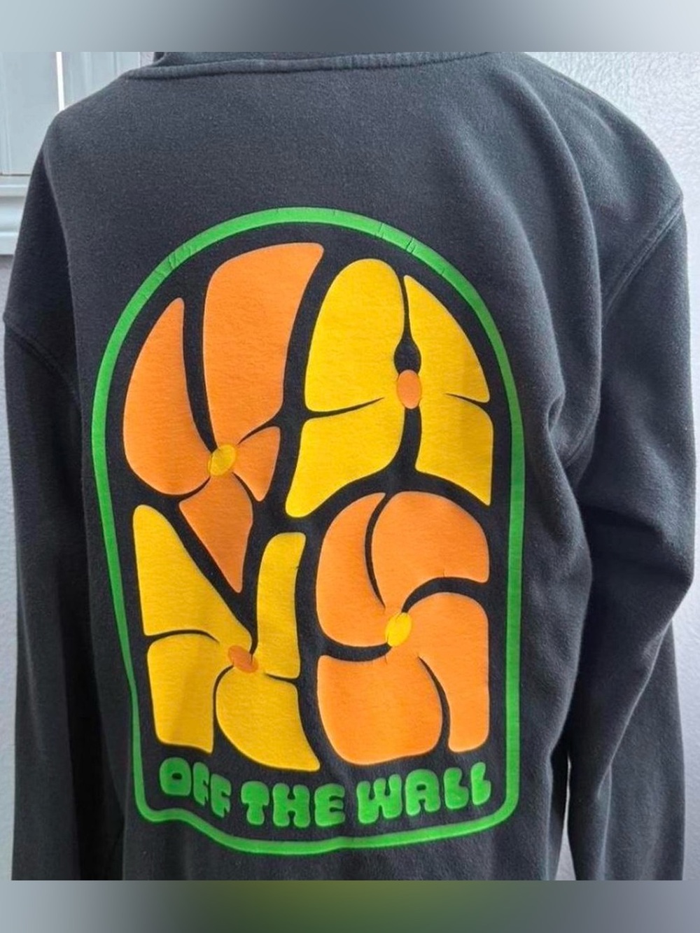 Vans Black Sweatshirt with Orange and Yellow Floral Graphic